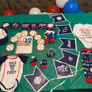 1/2 birthday 6 months baseball theme party party accessories 2 onesies (size 6M)
